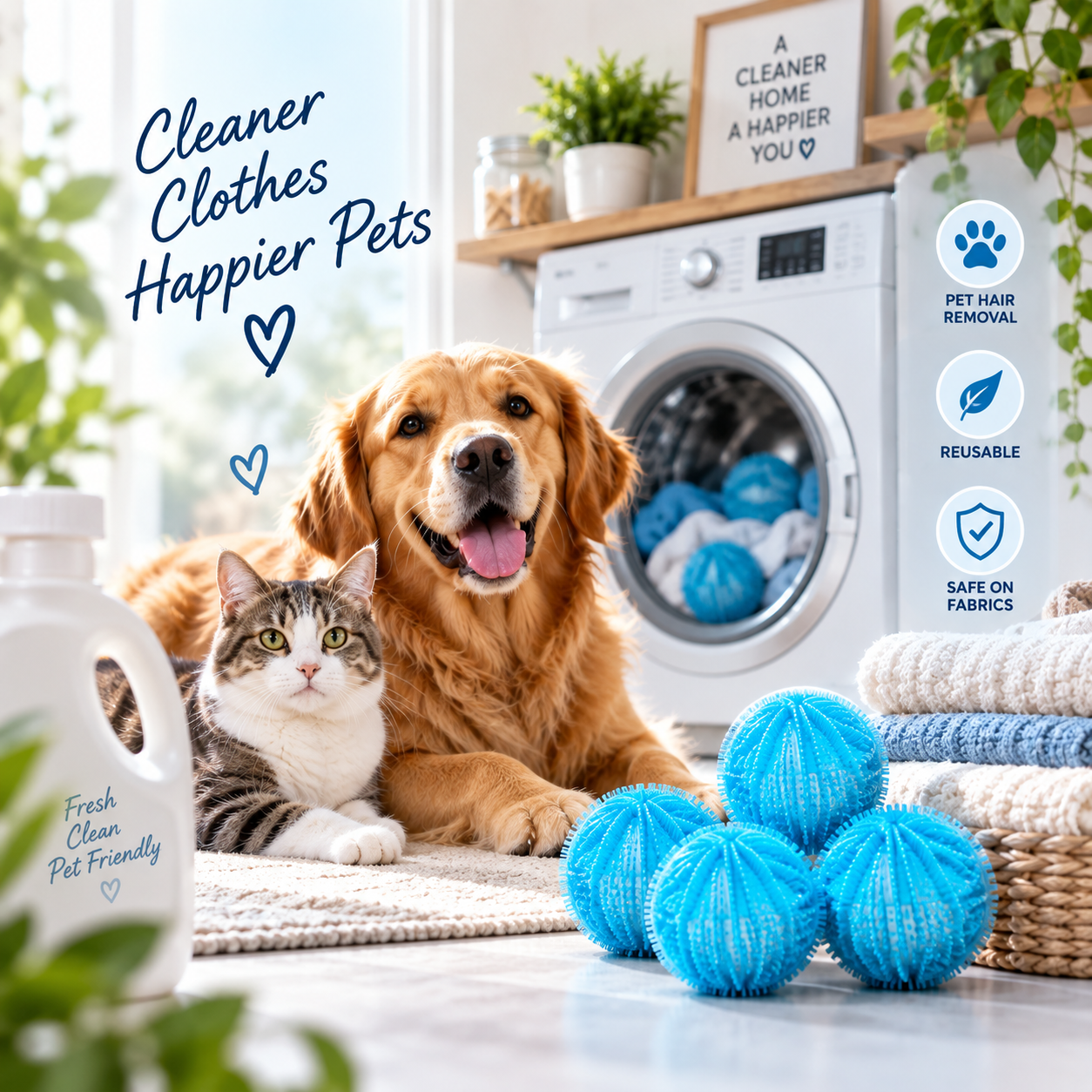 Reusable Pet Hair Remover Balls for Washing Machine & Dryer – 4 Pack