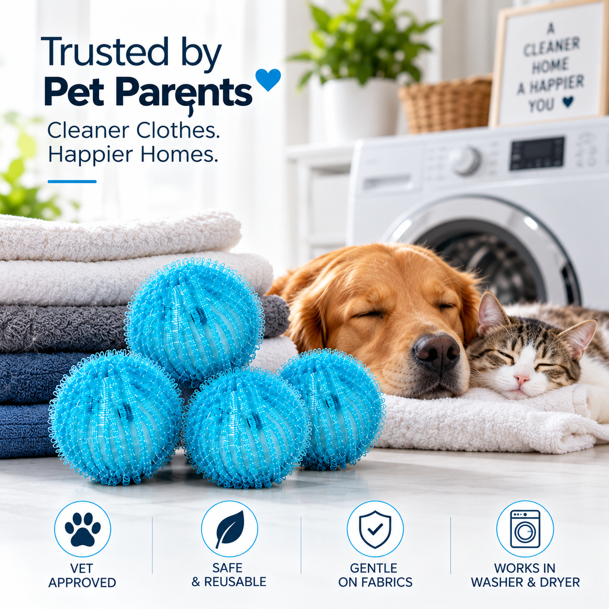 Reusable Pet Hair Remover Balls for Washing Machine & Dryer – 4 Pack