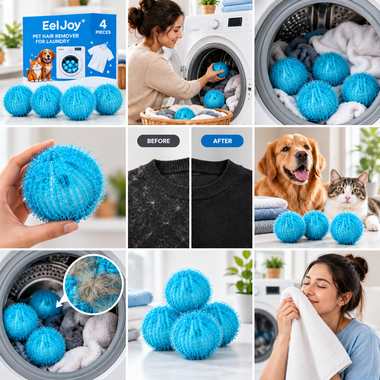 Reusable Pet Hair Remover Balls for Washing Machine & Dryer – 4 Pack
